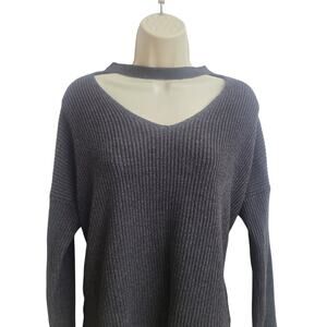 American Eagle Outfitters Womens Heather Grey Large Soft V-Neck Choker Sweater